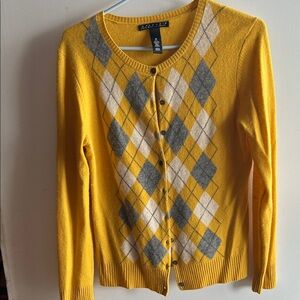 Marconi J. Crew Yellow and Gray Argyle Cardigan